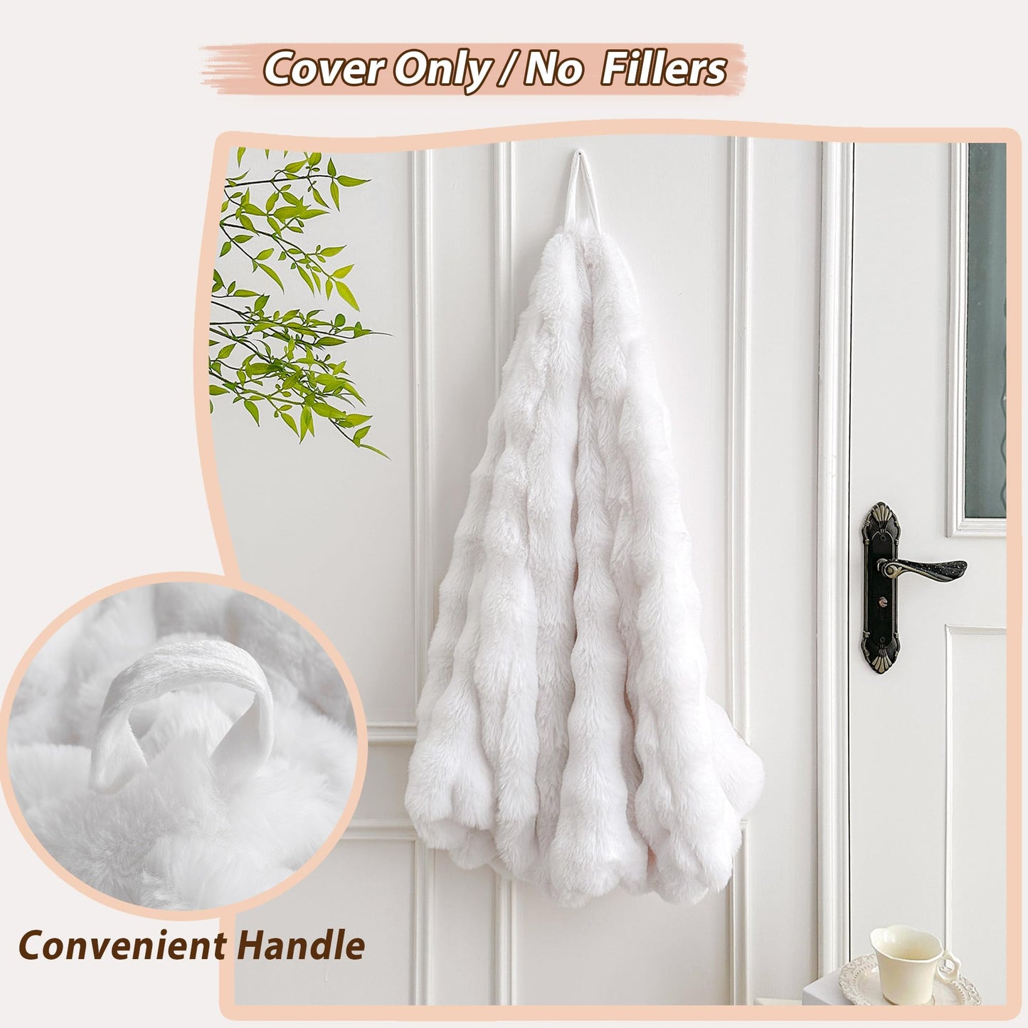 LIFEREVO Kids Fluffy Faux Rabbit Fur Bean Bag Chair Cover, No Filler, White