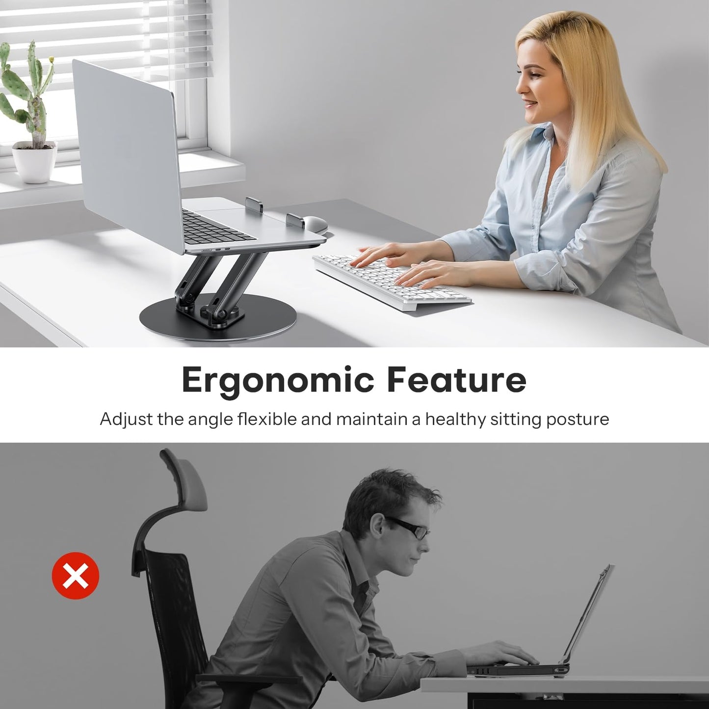 OMOTON 360° Swivel Laptop Stand for Desk, with Adjustable Height, up to 15"