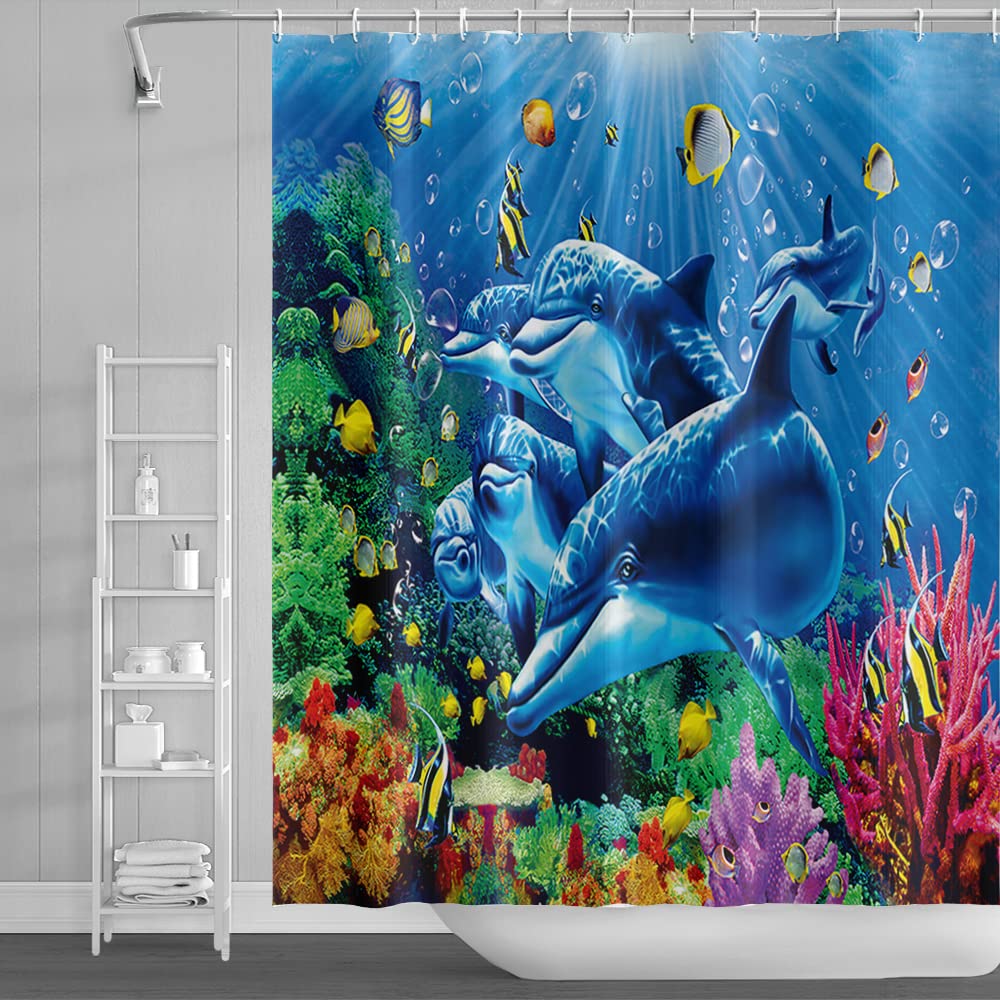 SDOTPMT 122x183cm Ocean Undersea Whale Shower Curtain Colorful Tropical Fishes Underwater World Bath Curtain Blue Ocean Bathtub Curtain for Bathroom