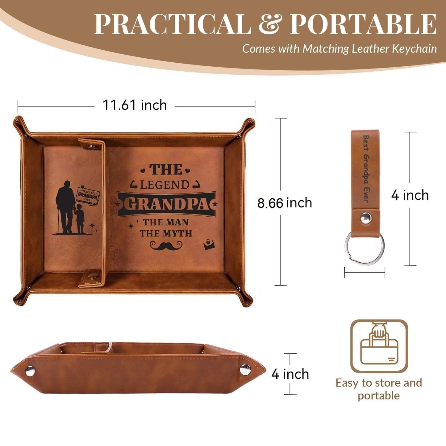 Belillpipi Valet Tray Gifts for Grandad, Bedside Organiser Grandfather Birthday Gift, Best Presents for Grandad on Fathers Day Christmas