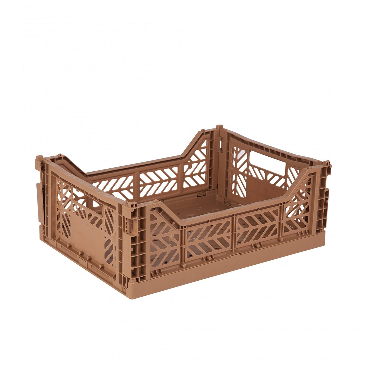 AYKASA Folding Crate, Sturdy Folding Box, Plastic, Stackable, Tan, Midi (40 x 30 x 14 cm)