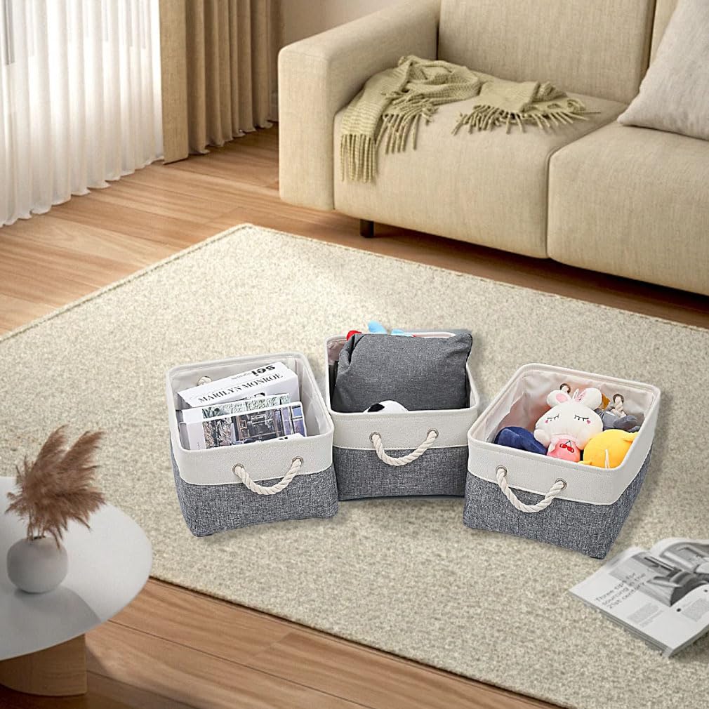 June tech Small Fabric Storage Basket, Waterproof Foldable Storage Baskets, Canvas Storage Boxes for Wardrobe, Bedroom, Office Products