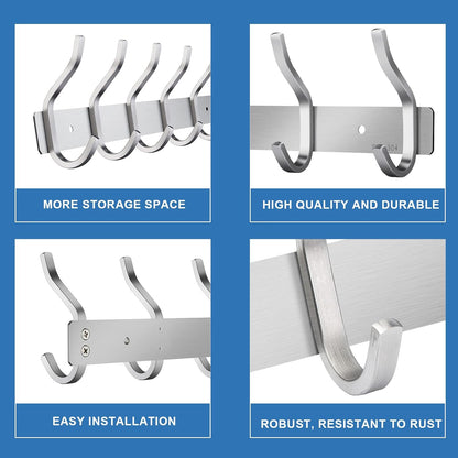 MEIJO Coat Hooks Wall Mounted, Coat Rack Wall Mounted Stainless Steel with 4 Hooks Heavy Duty Coat Hooks for Door, Bedroom, Bathroom, Kitchen