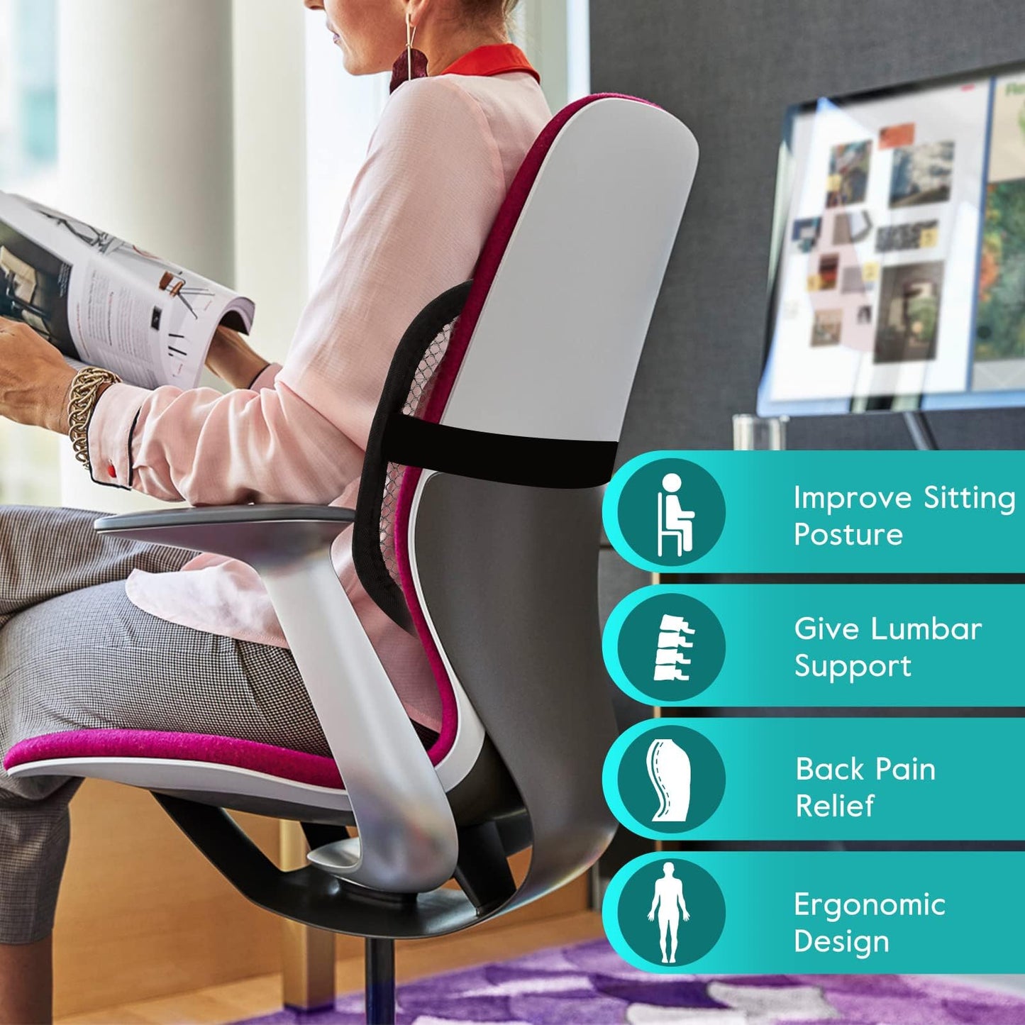 m zimoon Mesh Lumbar Back Support Cushion,Chair Support with Elastic Strap