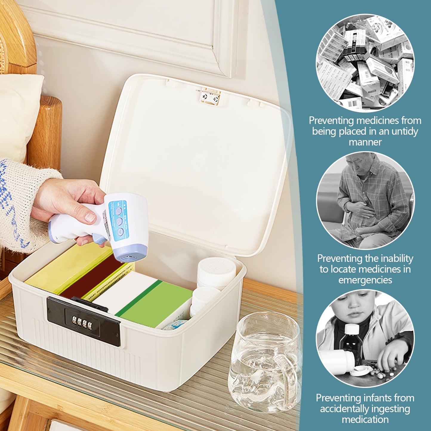 2 Layer Lockable Medicine Storage Box, 9LMedicine Box with Combination Lock