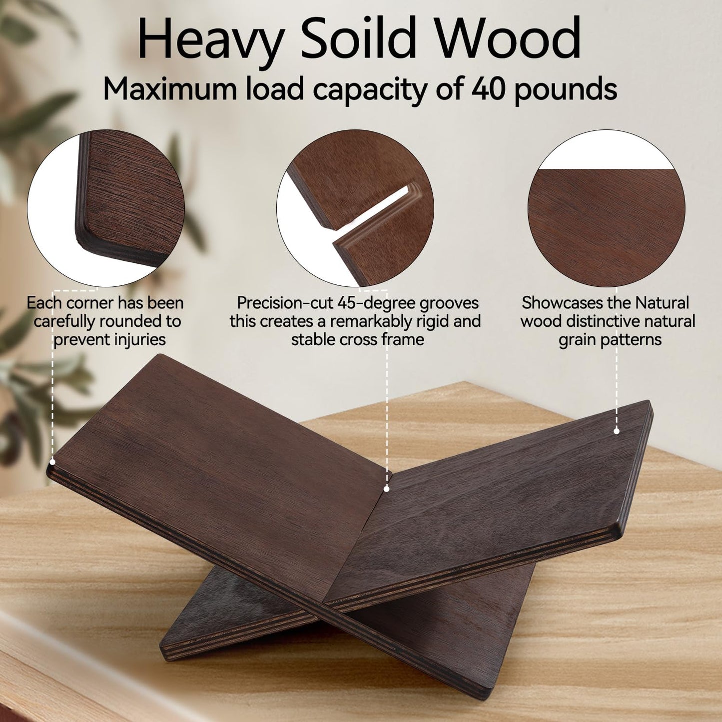 Wooden Large Book Stand for Desktop Display & Reading – Extra Large Cross Frame Open Book Holder, Sleek Finish
