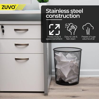 Zuvo Metal Mesh Waste Paper Bin, Small Bedroom & Office Bin, Black