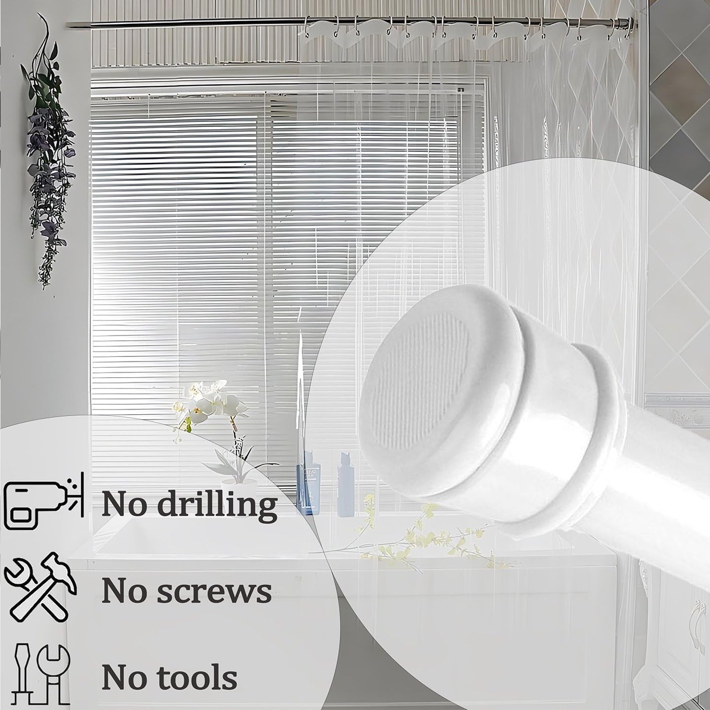 Curtain Poles No Drilling Adjustable Shower Poles Extendable Anti-Slip Ends Tension Rod For Curtain Pole For Wardrobe,Bathroom Black 67-90CM