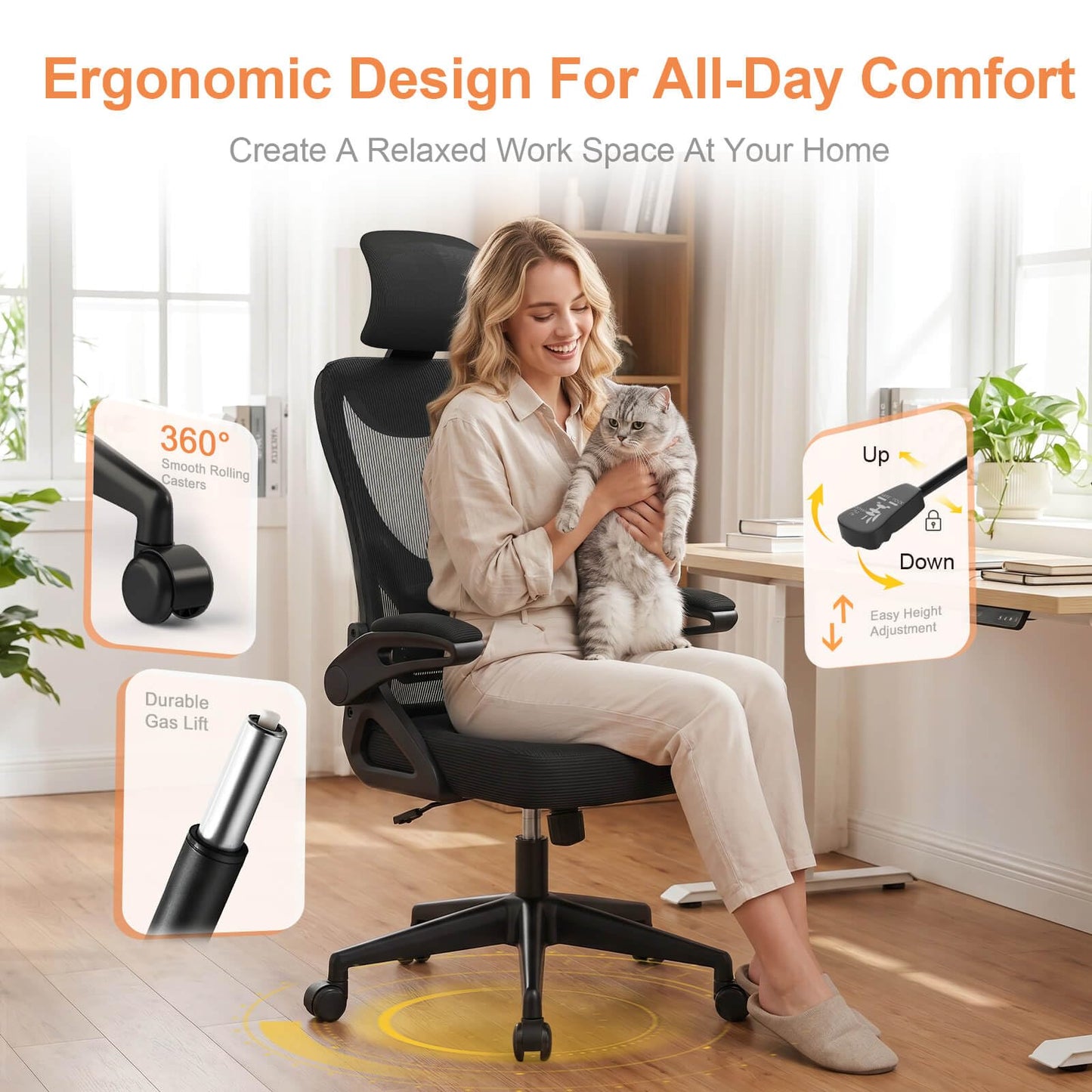 Neezee Office Chair - Ergonomic Desk Chair Breathable Mesh Chair with Adjustable Lumbar Support Headrest