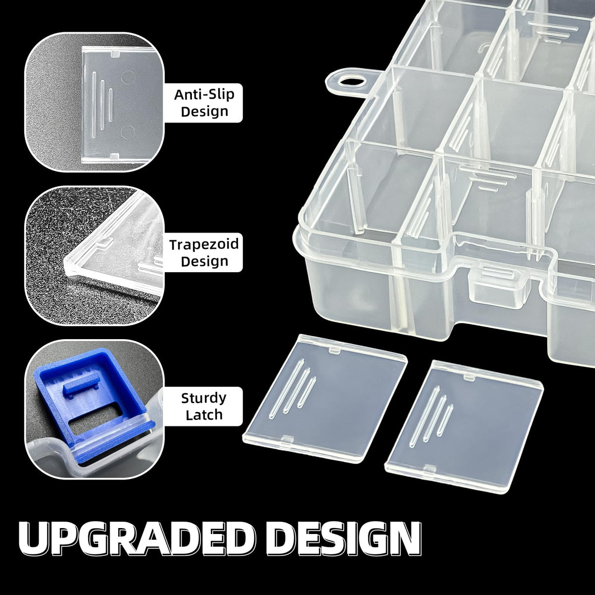 Qualsen Storage Boxes with Lids, Plastic Clear, 34 Compartments, White 3PCS