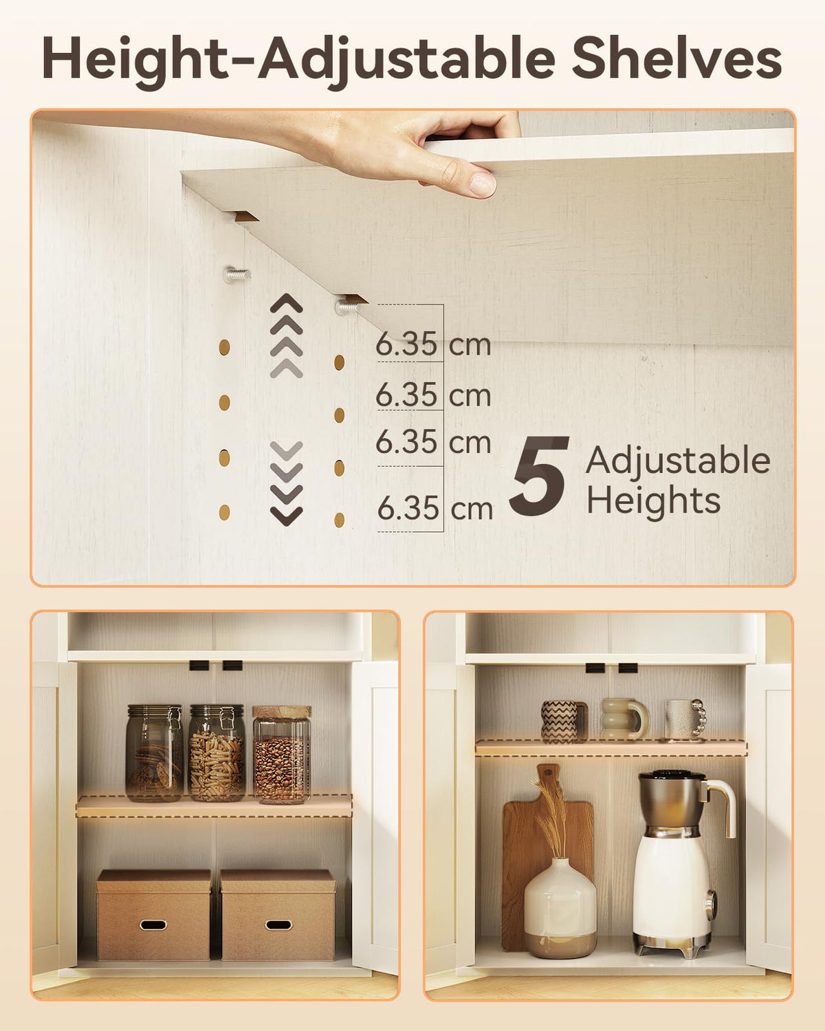 Coleshome 6-Tier Bookcase With Doors, Storage Cabinet, 176.4 cm, White