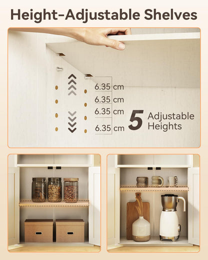 Coleshome 6-Tier Bookcase With Doors, Storage Cabinet, 176.4 cm, White