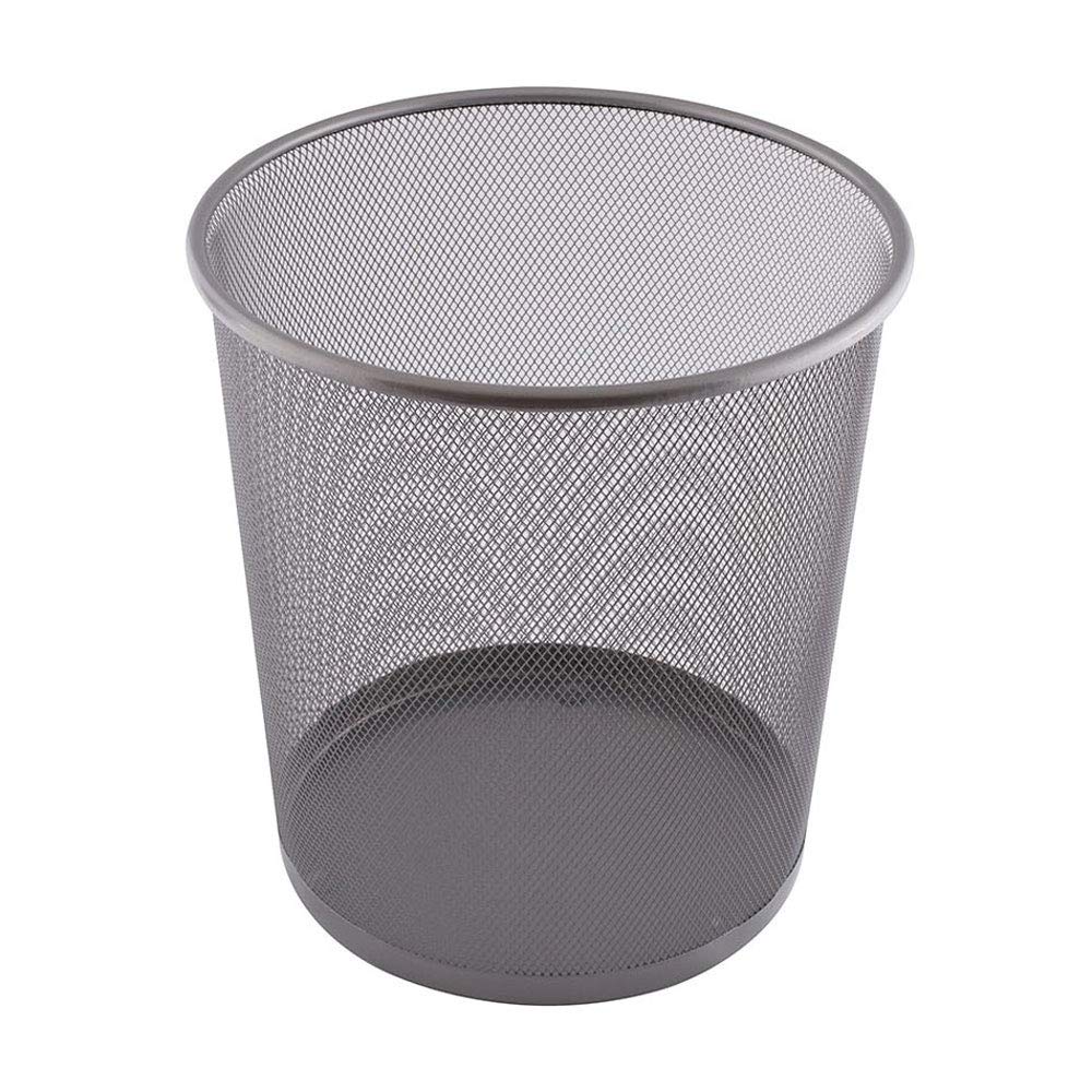 D.RECT Round Mesh Bin Silver 12L – Metal Wastepaper Basket for Office & Home – Breathable Design, Anti-Rust Coating, Leakproof Bottom
