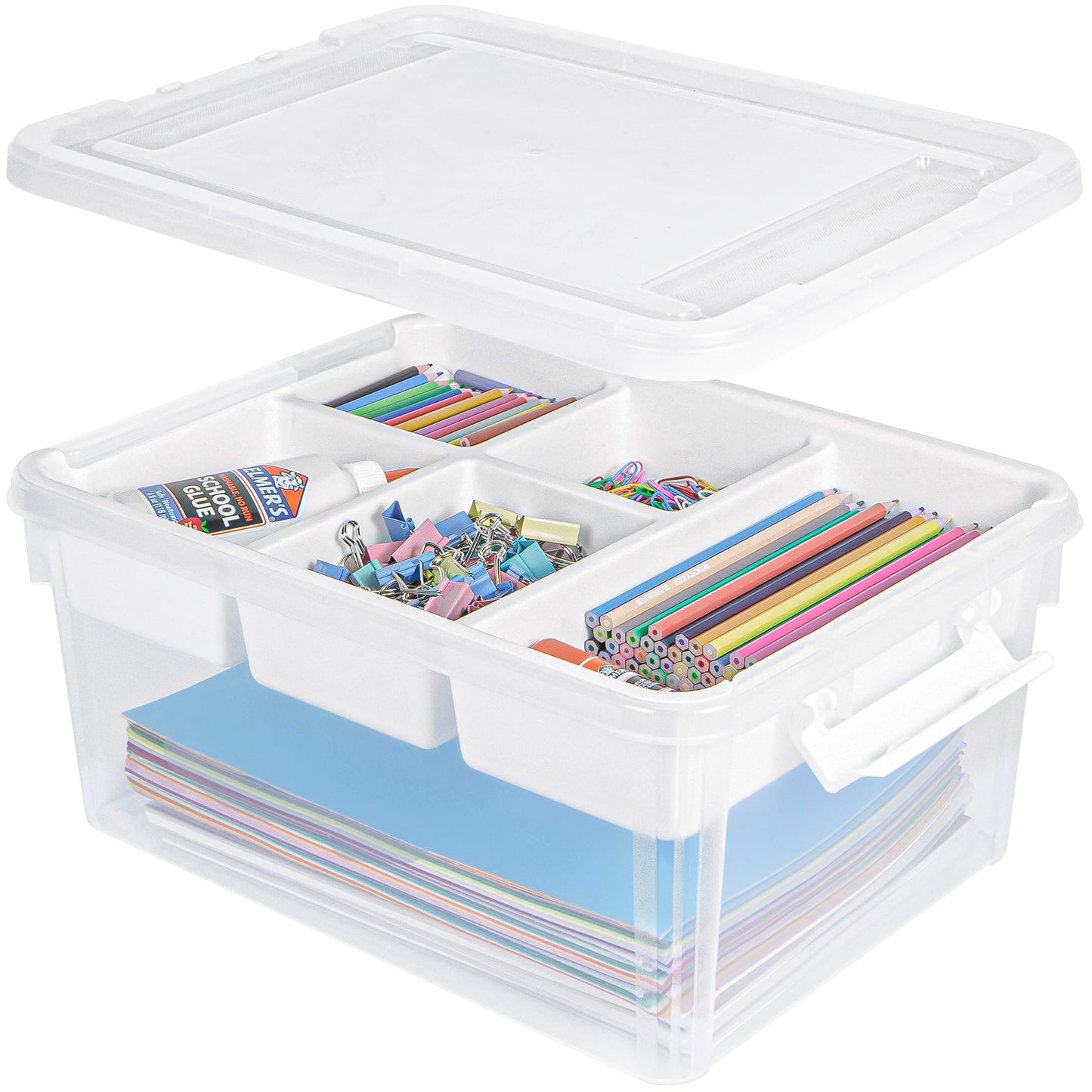 Creahaus 16L Organizers and Storage Box with Removable Tray, Durable Plastic Containers with Lids and Latching Buckles
