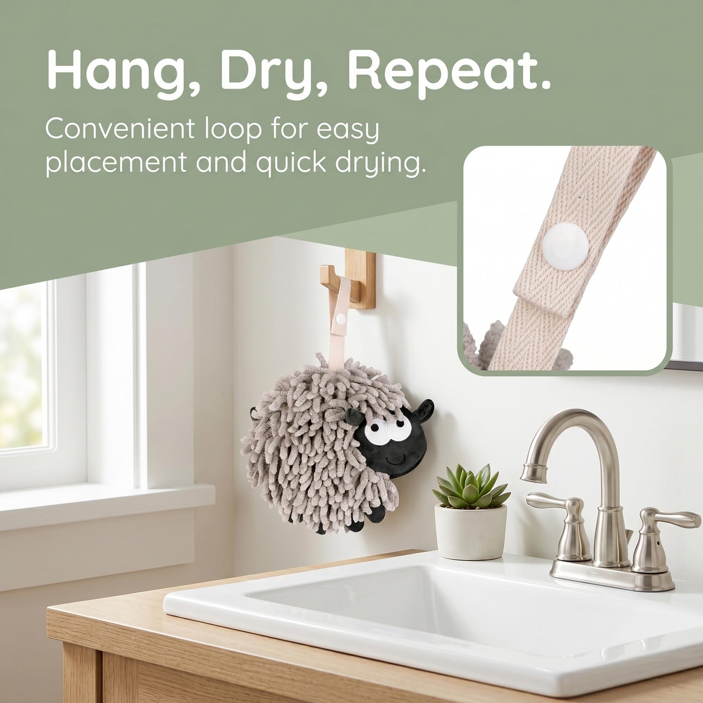 HMETOL Chenille Hand Towels with Hanging Loop, 1 Pack Funny Bathroom Hand