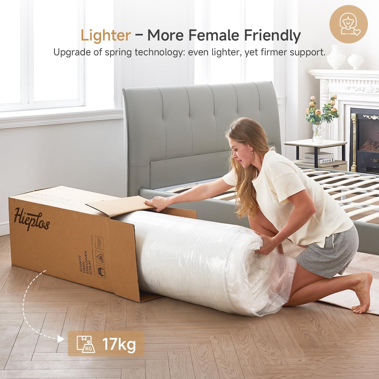 Hieptos Double Mattress, 4ft 6 Orthopaedic Medium-Firm Double Bed Mattress, 11.02 Inch Foam and Pocket Springs Rolled & Compressed