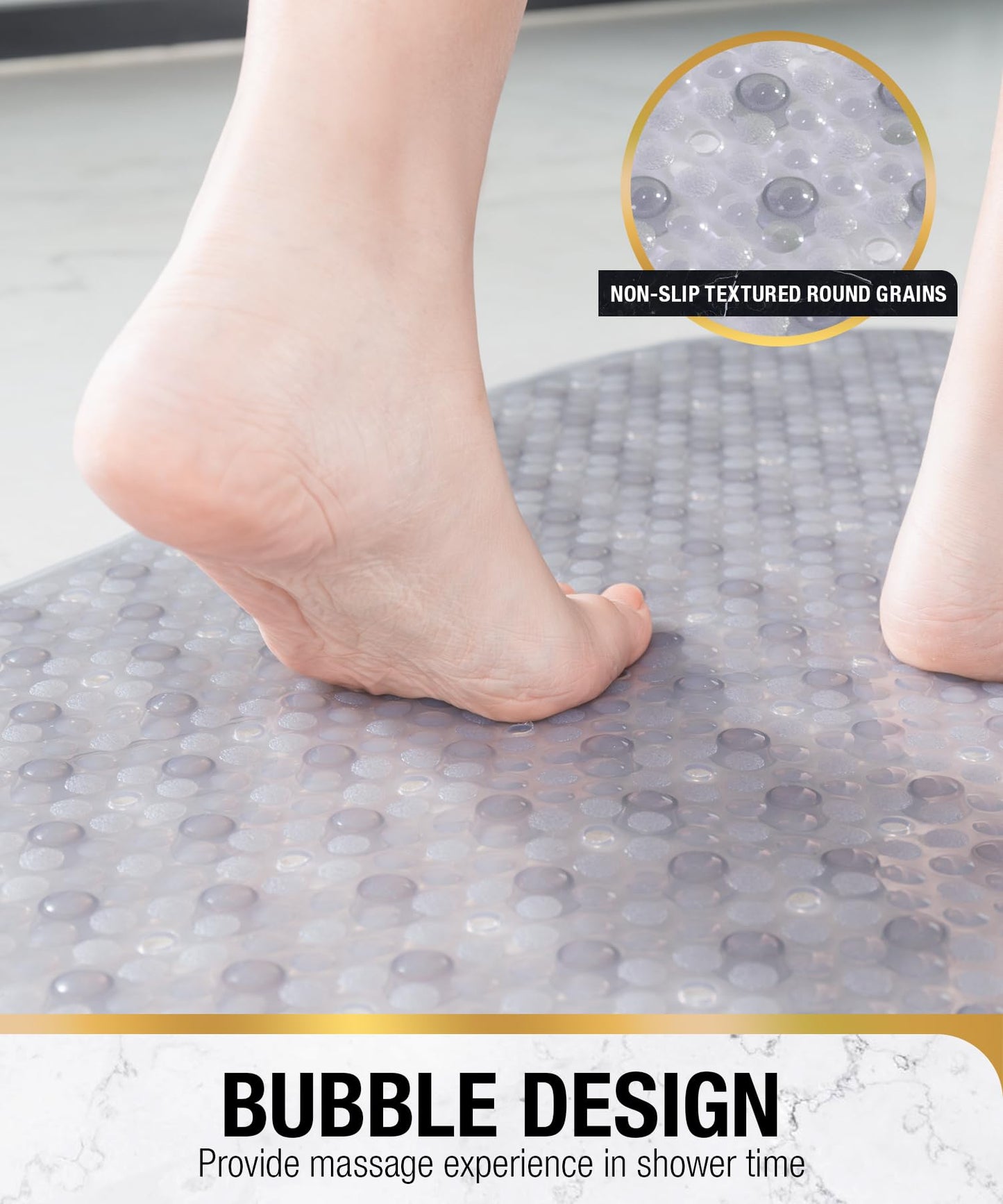 HITSLAM Oval Bath Mat Non Slip Anti Mould Kids Shower Mat, 88x40cm, Grey
