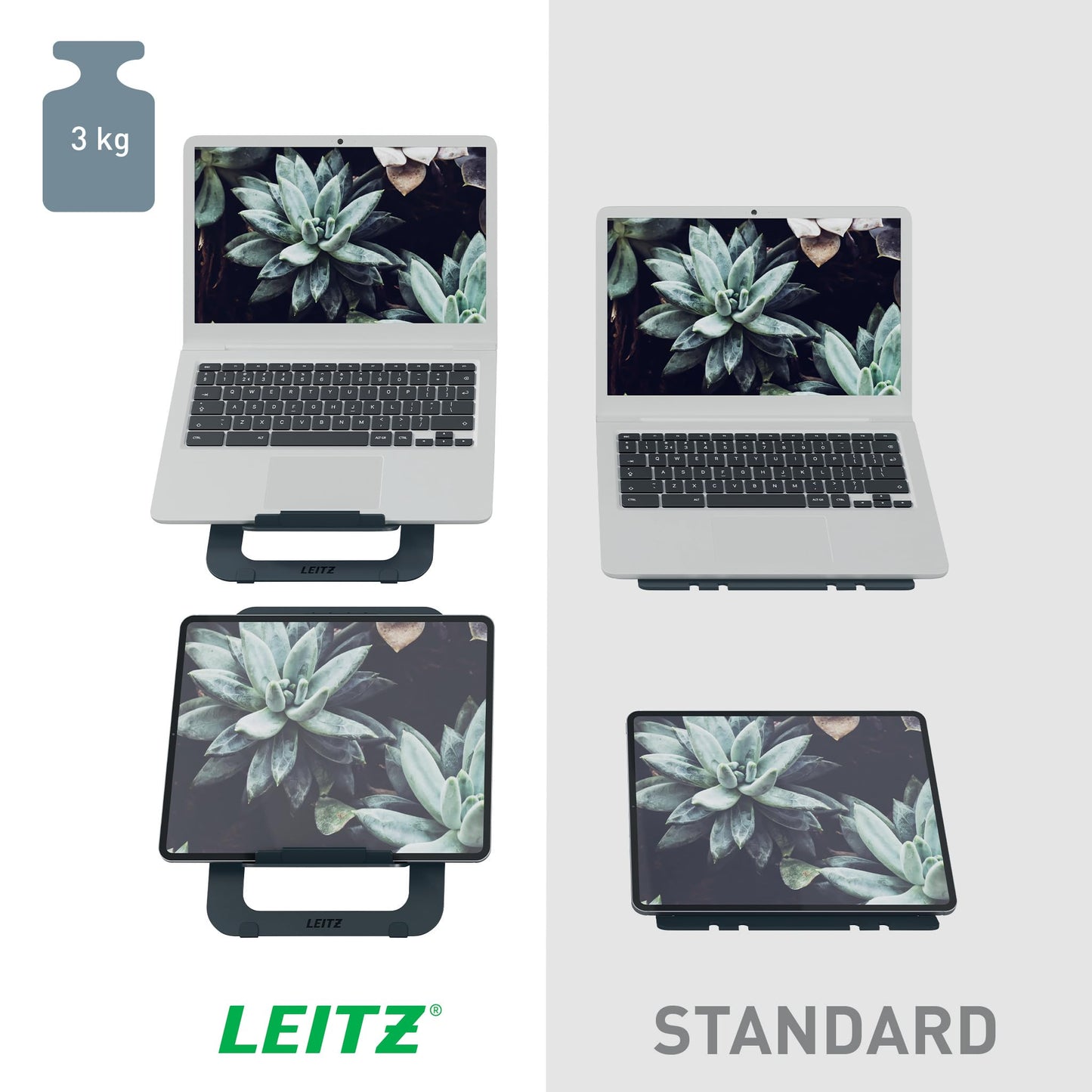 Leitz Aluminium Ultra-Flat Adjustable Laptop Stand, SlimLift Design, 5 Pre-Set Height & Angle Combinations, For 10'' - 17'' Laptops/Tablets
