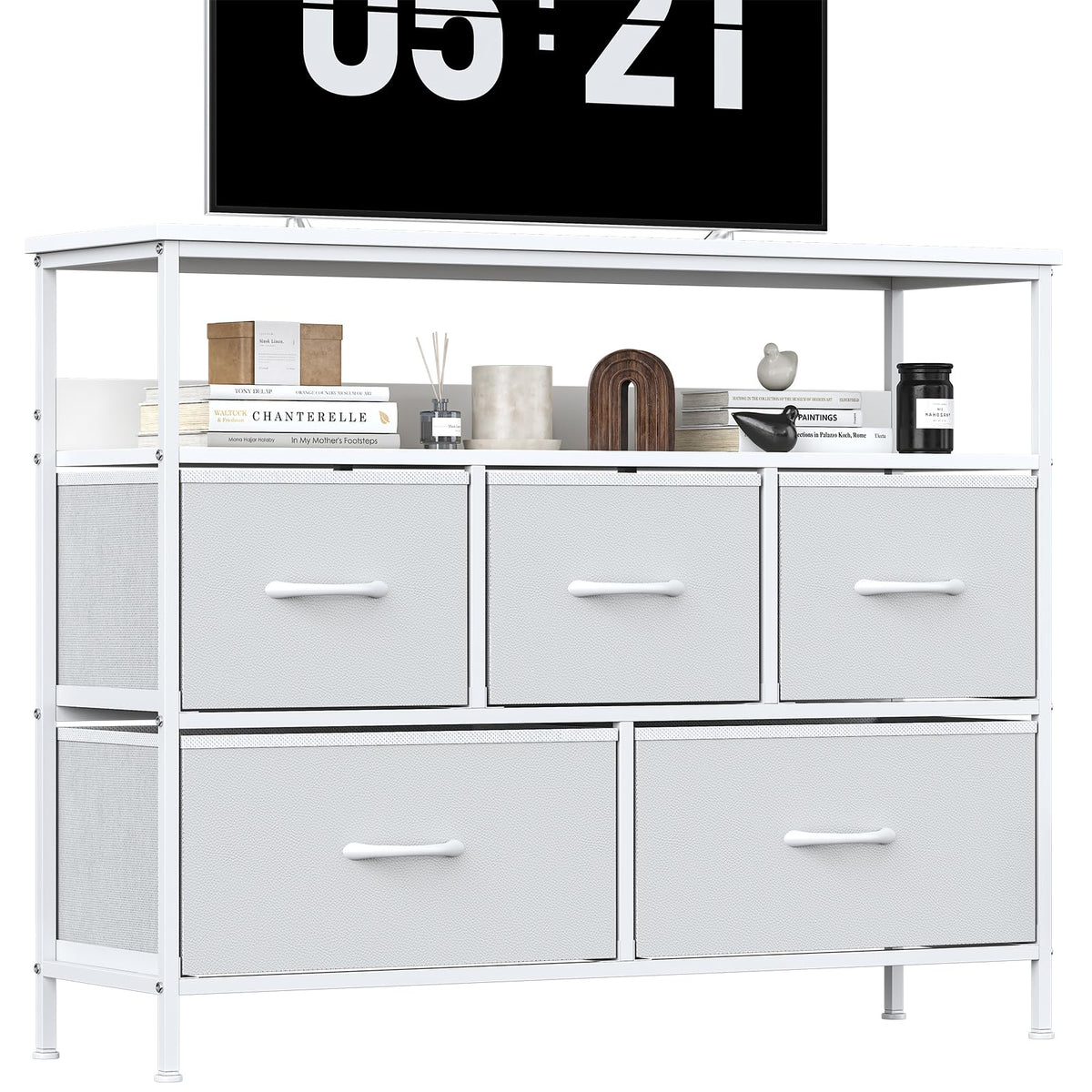 KU Syang 5-Drawer Chest of Drawers with TV Stand | Heavy-Duty Steel Frame & Scratch-Resistant MDF Top