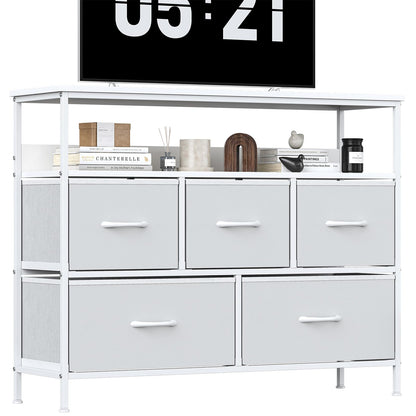 KU Syang 5-Drawer Chest of Drawers with TV Stand | Heavy-Duty Steel Frame & Scratch-Resistant MDF Top