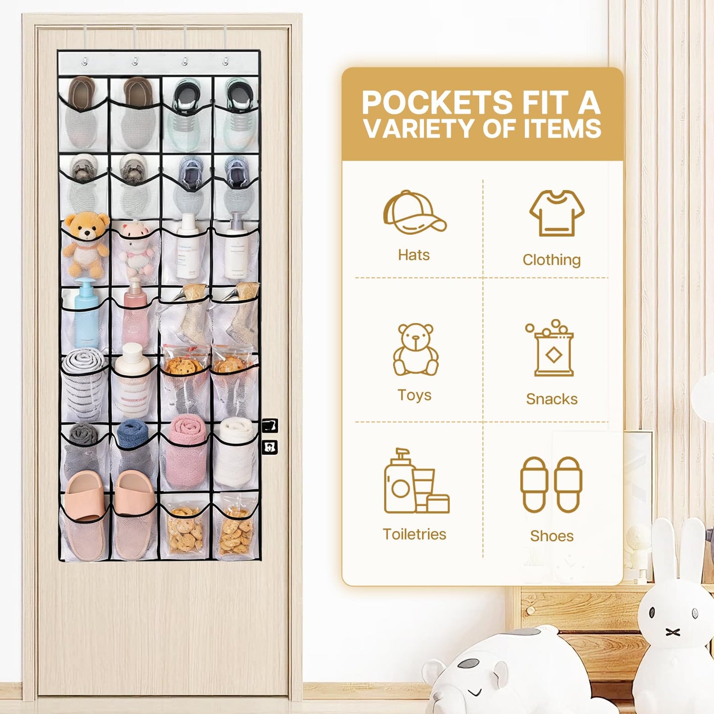 lafo Over the Door Hanging Storage Organizer with 28 Extra-Large Mesh Pockets (165x58cm) 4 Reinforced Hooks Multi-Purpose Shoe Rack for