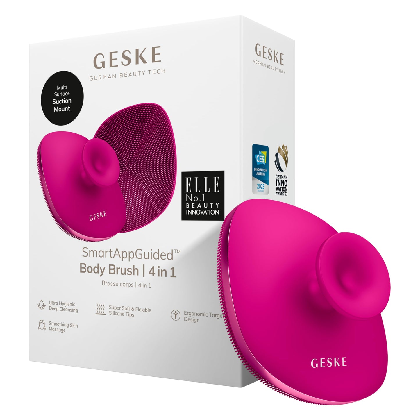 GESKE Body Brush | 4 in 1 | Design with metal ring | Cleansing Brush for the Entire Body | Professional Deep Cleaning | Soft Silicone Bristles |