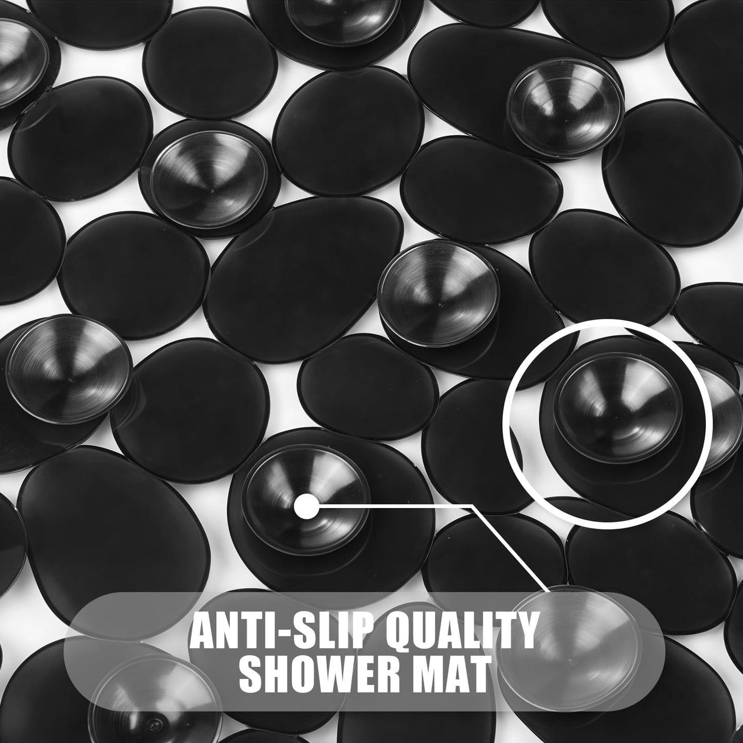 AMFUN 54x54CM Anti Slip Square Shower Mats,Clear Pebbles Shower Bath Mat, Machine Washable Bath Mat with Strong Suction Cups Grip and Drain Holes for