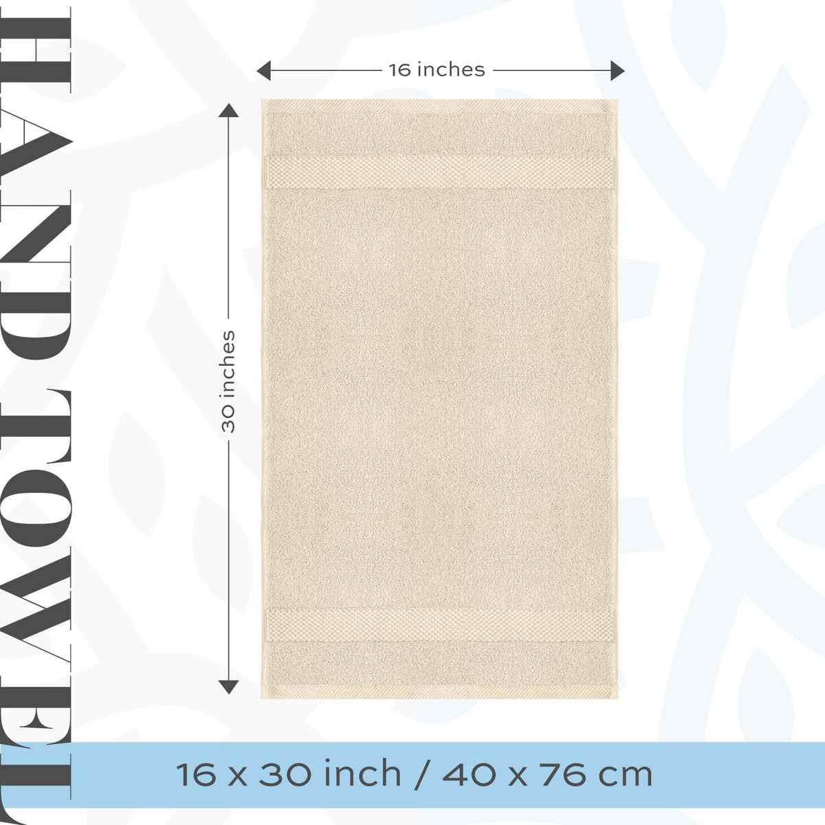 White Classic - Luxury Towel Set for Bathroom, Hotel, Spa, Kitchen, Egyptian Cotton, 16 x 30 Inches, 6 Piece Set Ivory