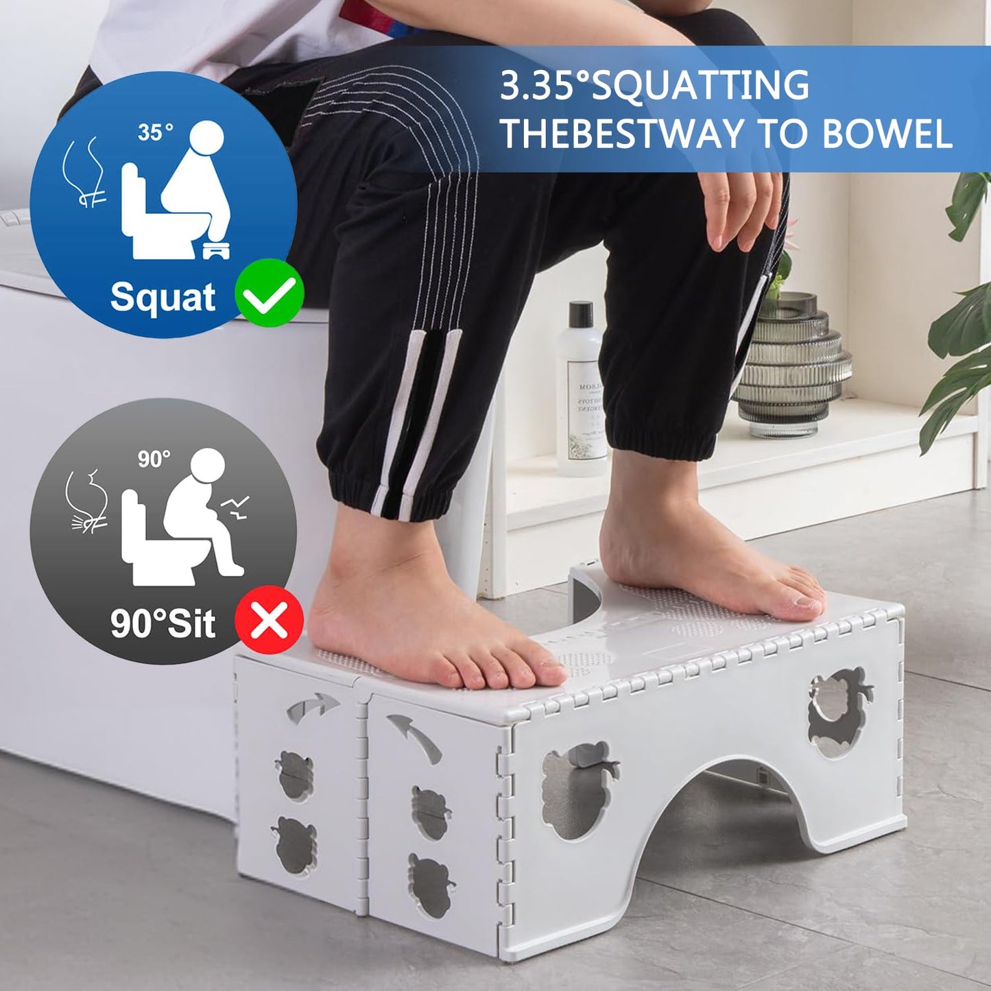 Foldable Toilet Stool for Adults And Kids,7 Inch Healthy Squatting Posture Toilet Poop Stool,Easy to Storage Anti-Slip Bathroom Step Stool
