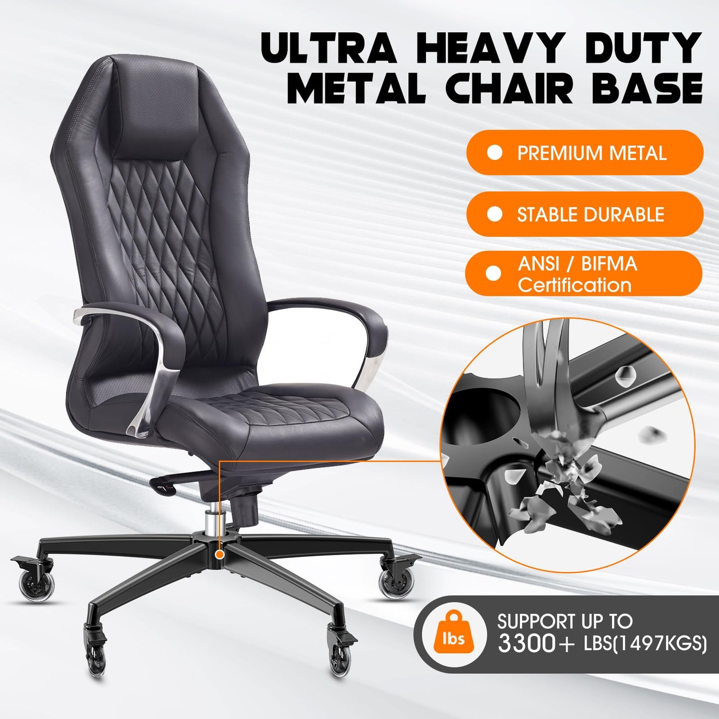 Office Chair Base Replacement PartsWith 5 Casters with Brakes(3300 lbs) - Heavy Alloy Office Chair Base Replacement, Universal Gas Cylinder