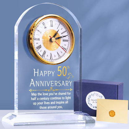 OkiyiD 50th Anniversary Wedding Gift, Anniversary Quartz Clock, Desk Table Clock, 50 Years of Marriage, Golden Wedding for Couple, Parents,