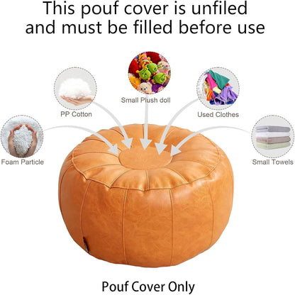 Louis Donné Premium Artisanal Leather Pouffe, Handmade Unstuffed Ottoman Round Pouf Cover, Footstool, Round Pouffe Foot Stool Floor Cushion…