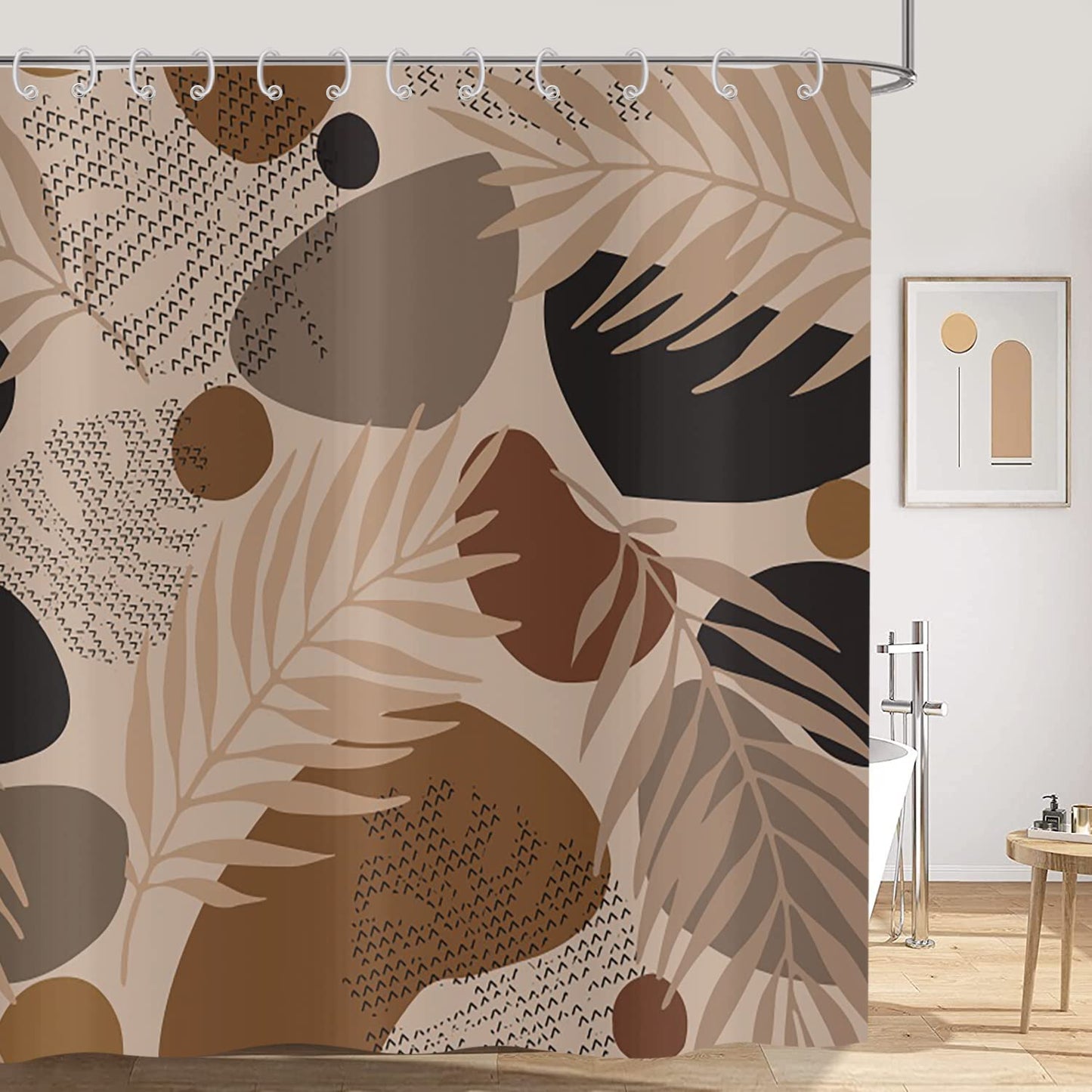 Hnmdmyi Boho Shower Curtain 180x180, Abstract Leaf Plant Brown Bathroom Curtains Mid Century Modern Minimalistic Geometric Aesthetic Art Waterproof