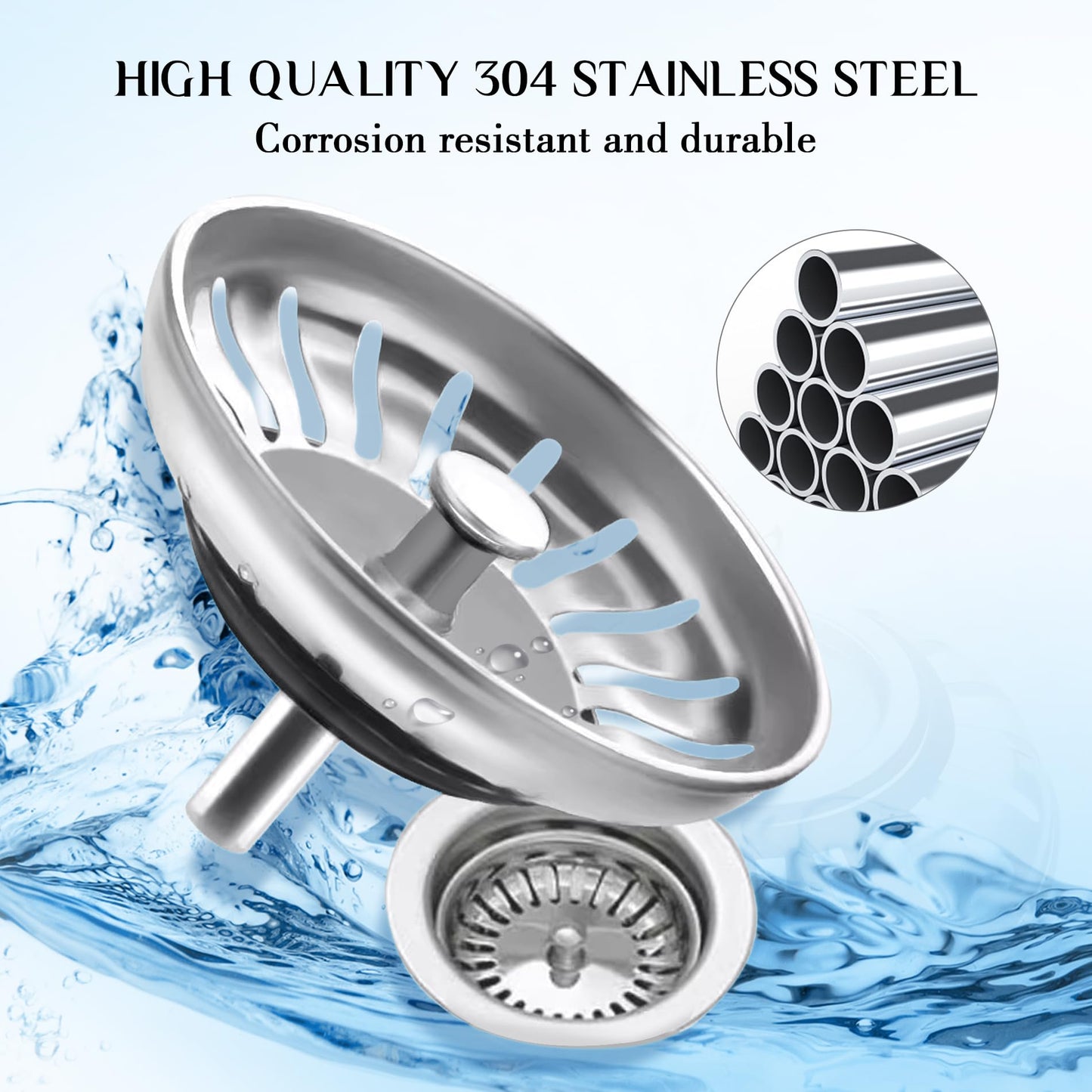 2 Pack Kitchen Sink Plug and Strainer,304 Stainless Sink Strainer Plug(Thickened version),for Kitchen or Bath Shower Basin Tray