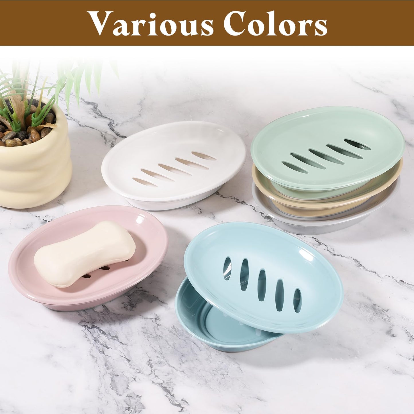sourcing map Soap Container, 2Pcs 15.5x11cm Plastic Soap Dish with Drain, Removable Double Compartment Soap Holder for Bathroom, Shower, Kitchen