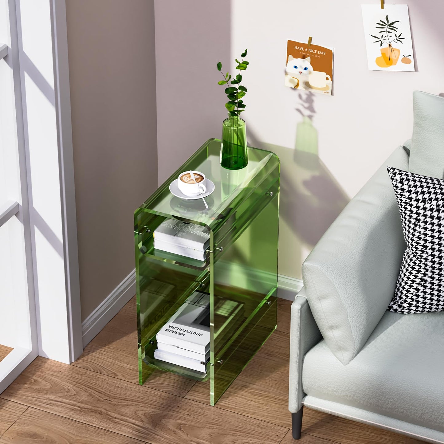 Dewrhiixe Clear Acrylic Side Table Narrow, Slim End Table for Small Spaces, Skinny Nightstand Bedside Table for Bedroom, Living Room, Office