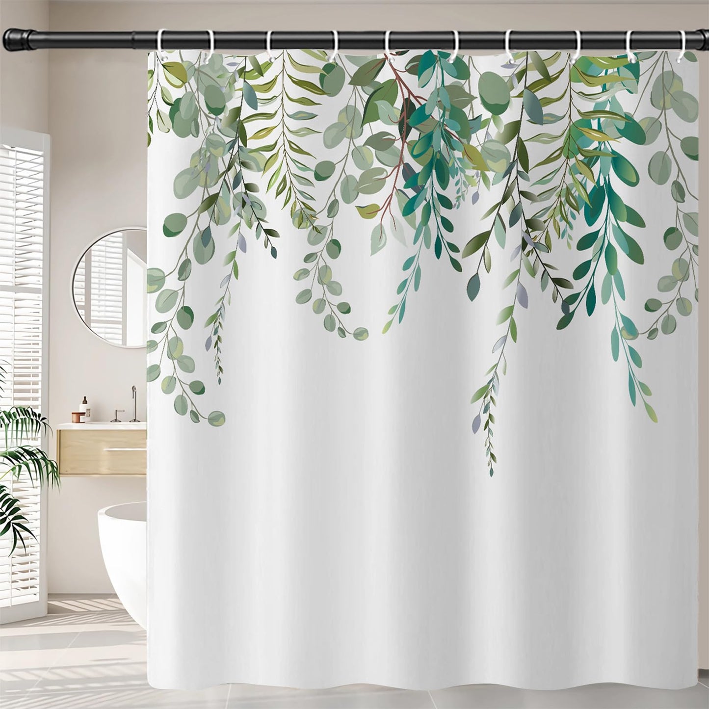 FAIRYGATE Outdoor Shower Curtain Sage Green Shower Curtains for Bathroom Waterproof Quick-Drying Fabric Plant Shower Curtain Set with 12 Hooks B9409
