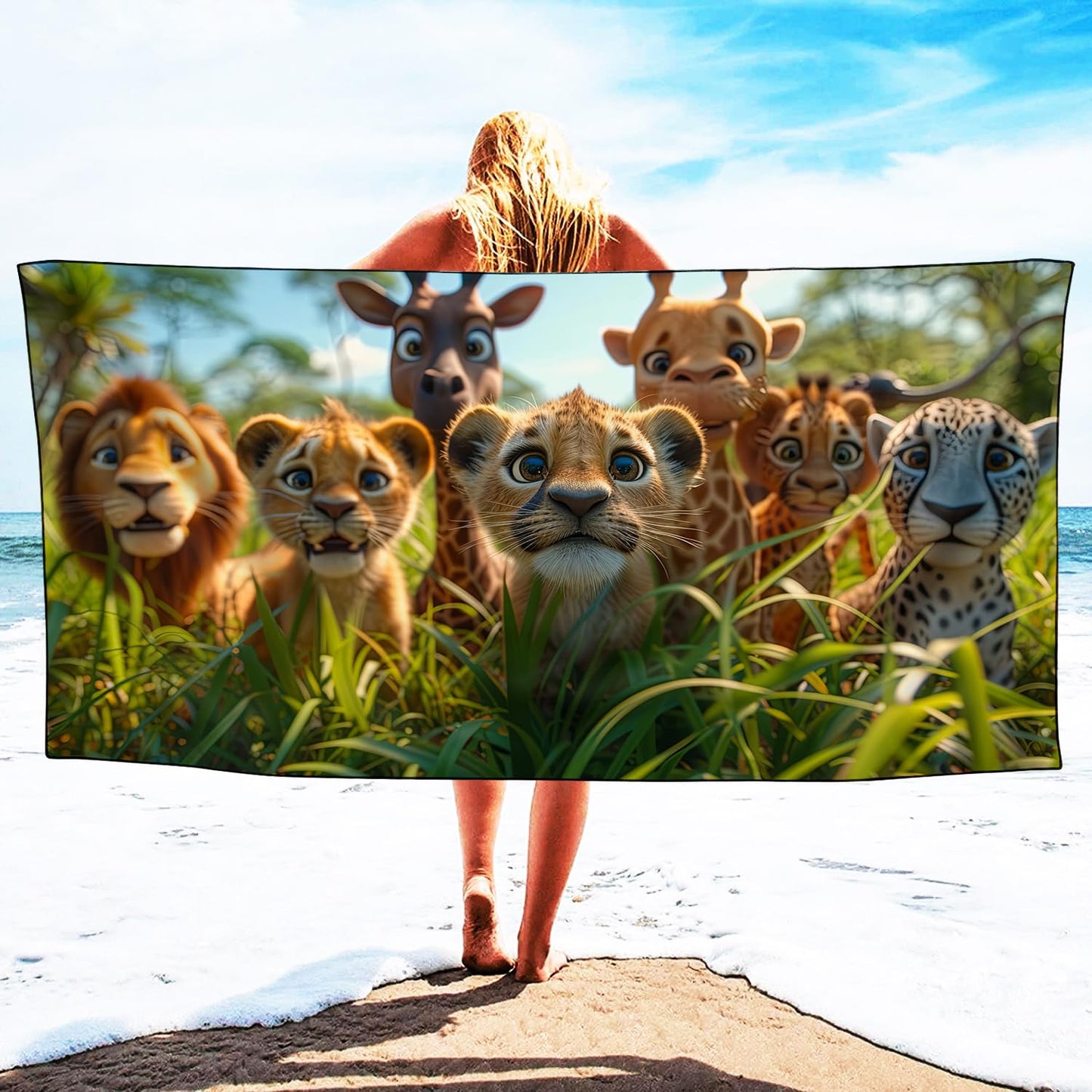 YISUMEI Baby Animals Beach Towels for Kids Extra Large 180 x 90 cm, Microfibre Quick Dry Towel for Travel Swimming Camping Sports
