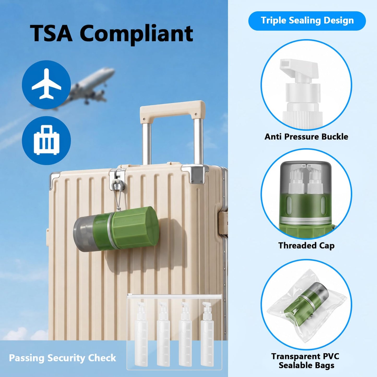 Yotako 4 in 1 Travel Dispenser with Suction Cup, TSA Leak Proof Silicone