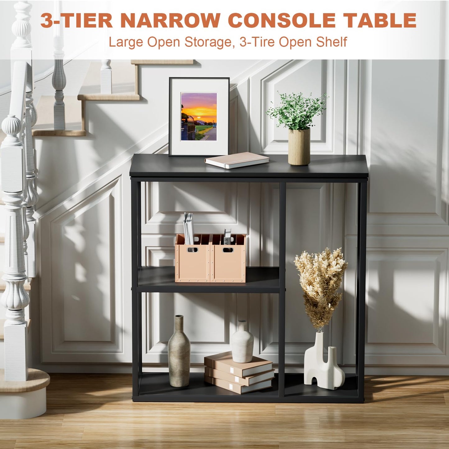 WOHOMO Console Table 30cm Narrow Entryway Table for Living Room 80cm, Black