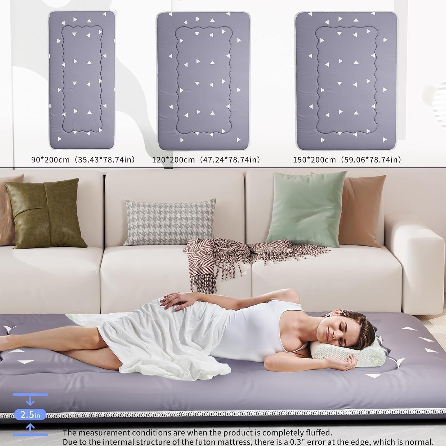 Kiseely Japanese Futon Mattress, Foldable Tatami Mat Portable Dormitory Sleeping Pad With Bag & Strap