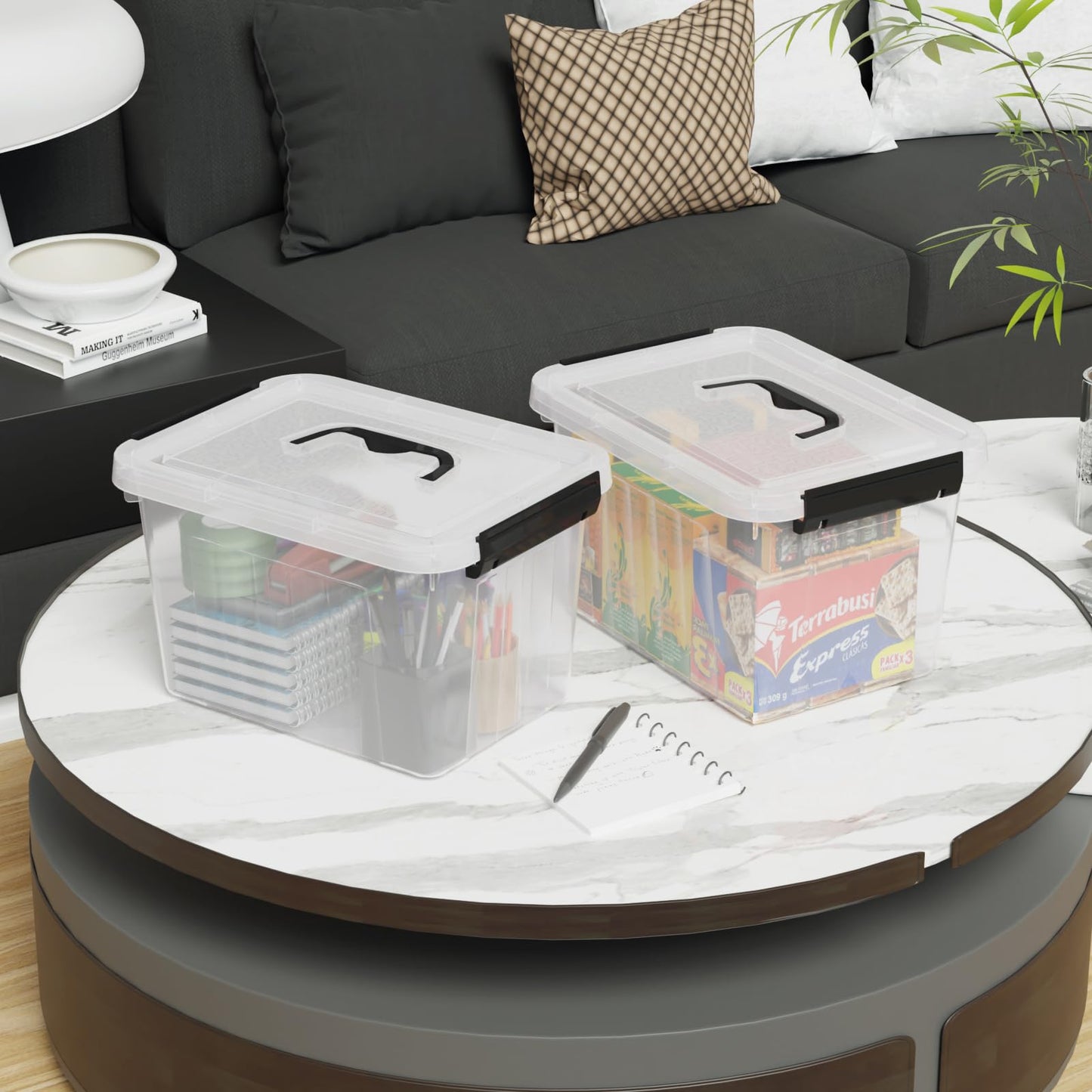 Annkky 6 Liter Small Plastic Storage Box with Lid, Clear Lidded Boxes