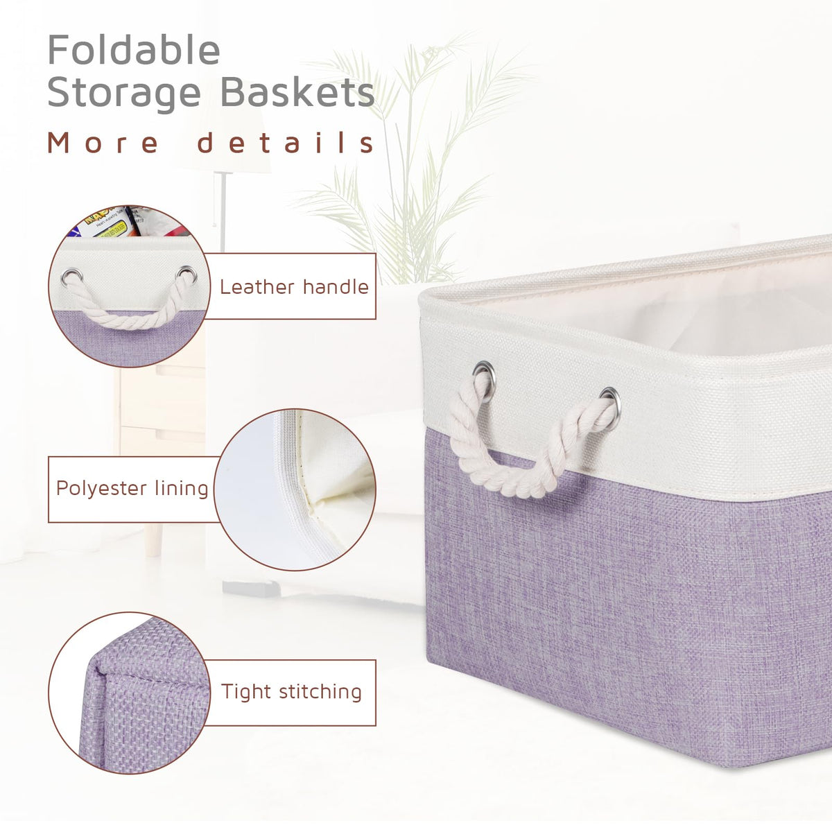 Syeeiex Storage Basket for Shelves 4-Pack, Storage Boxes with Handles, Large Fabric Storage Bins for Organizing Home and Office, Violet