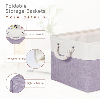 Syeeiex Storage Basket for Shelves 4-Pack, Storage Boxes with Handles, Large Fabric Storage Bins for Organizing Home and Office, Violet
