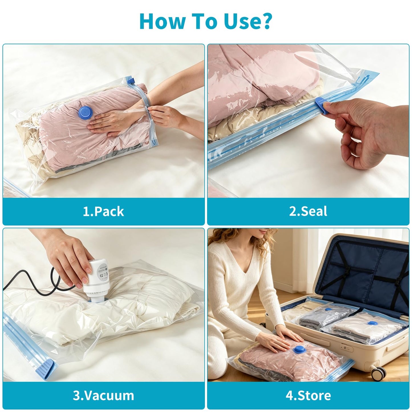 Vacuum Storage Bags with Electric Pump,20 Pack Vacuum Pack Bags for Clothes,Save 80% Space for Travel Luggage&Home Organization,Vacuum Compression