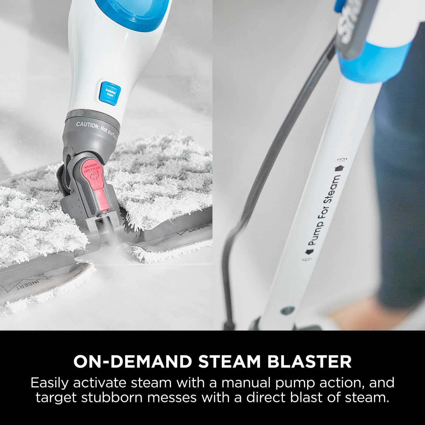 Shark Klik n' Flip Steam Mop for Hard Floors with Steam Blaster, 2 Machine Washable Cleaning Pads & Fill Flask, 350ml Capacity, 6m Power Cord, 30