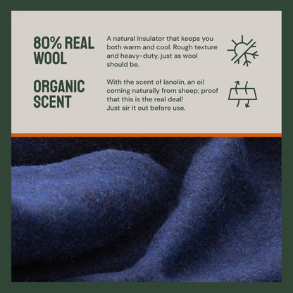 topuhair Woolly Mammoth Woolen Company Explorer Collection Wool Blanket 66" x 90" Navy Blue