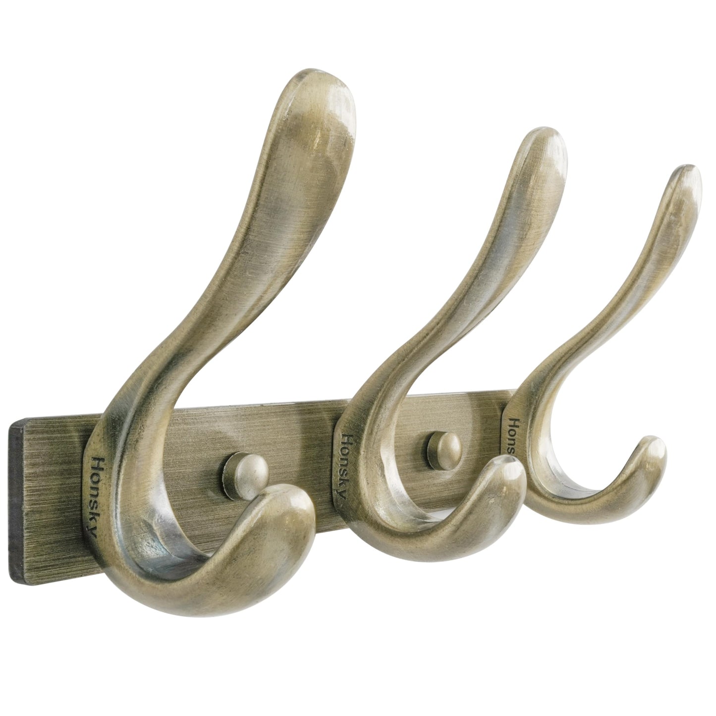 HONSKY Wall Coat Rack, Towel Rack,Metal Wall Coat Hanger with 3 Double Hooks (6 Hook), for Hanging Coat, Hat, Bag, in Hallway Entryway, Bronze
