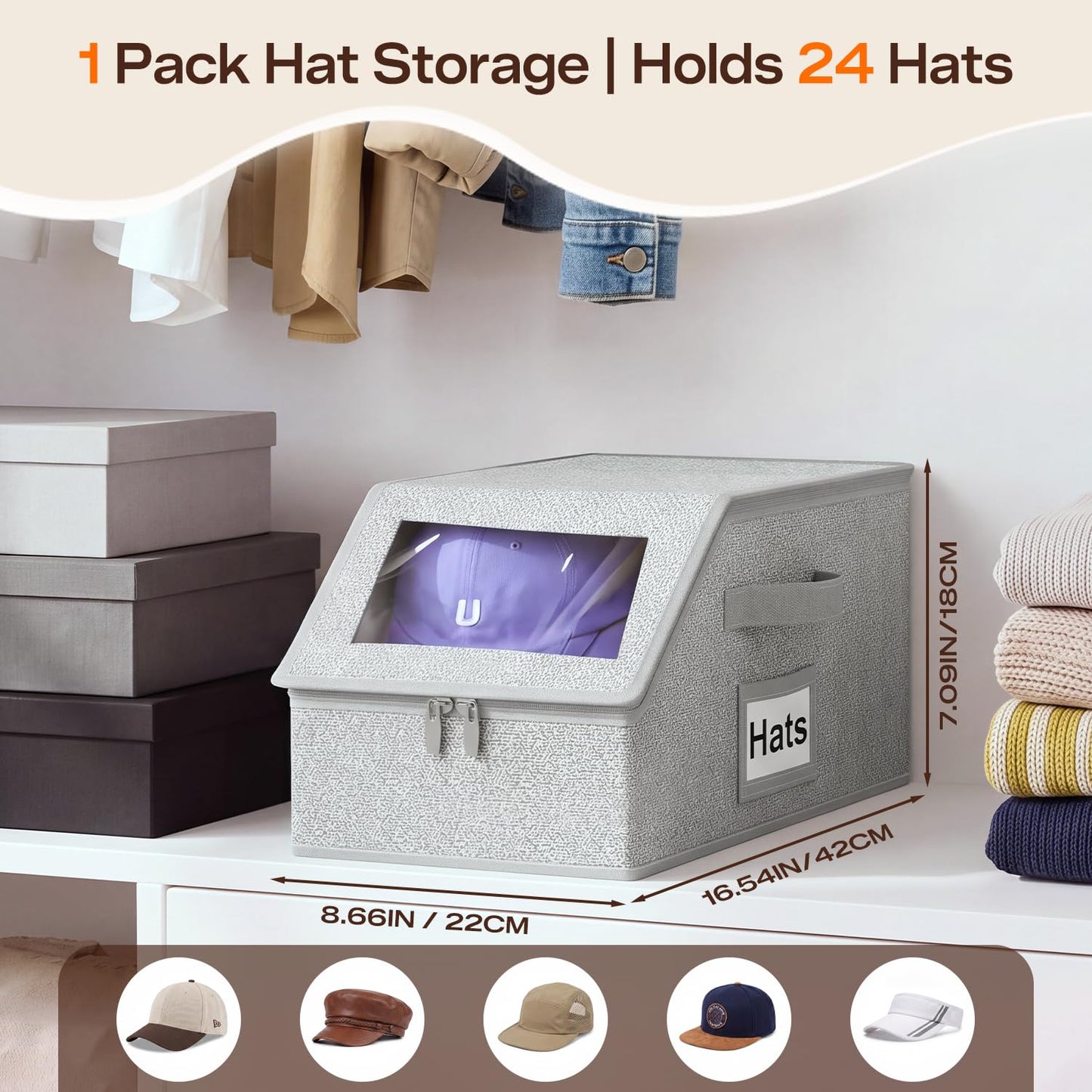 Homzixt Hat Storage Organizer, 1Pack, Holds 24 Ball Caps