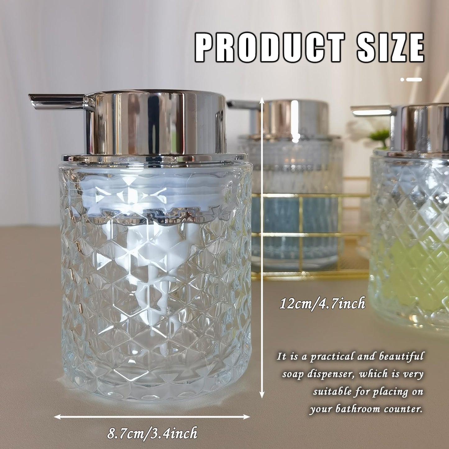 Glass Hand Foaming Soap Dispensers with Silver Pump Refillable Hand Soap Dispenser for Bathroom Kitchen (1Pack-D887)
